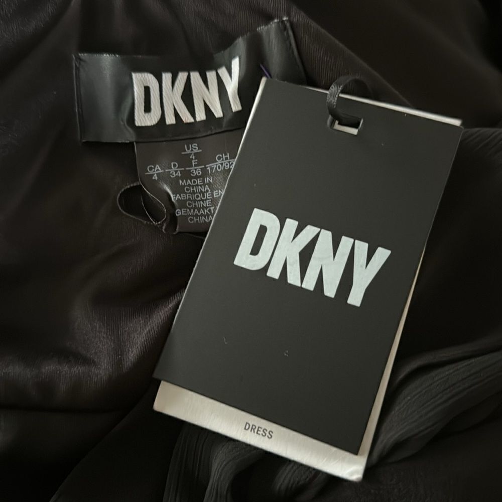 DKNY black chiffon sweetheart neckline sheer gathered shoulder draped back maxi - Picture 8 of 8